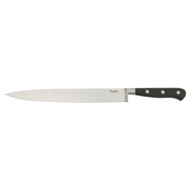 Martha Stewart Carverton 10" Stainless Steel Slicer - Black - Traditional Shape - ABS Forged Handle - Gift Box w/ Remailer