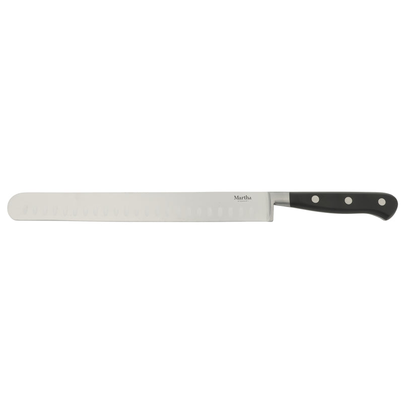 Martha Stewart Carverton 10" Stainless Steel Hollow Edge Slicer - Black - Traditional Shape - ABS Forged Handle - Gift Box w/ Remailer