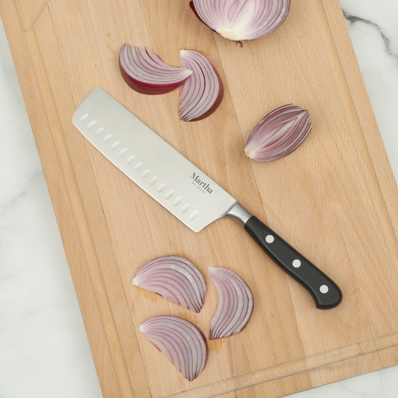 Martha Stewart Carverton 6" Stainless Steel Nakiri Knife - Black - Traditional Shape - ABS Forged Handle - Gift Box w/ Remailer