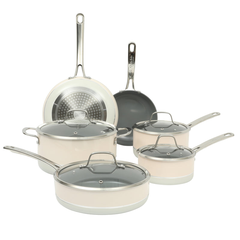 Sur la Table Kitchen Essentials Viva La Cantina 10pc Aluminum Cookware Set - Ceramic Interior - 2 Tone Exterior - Induction Base - Stainless Steel Hollow Handle - Gift Box w/ Remailer