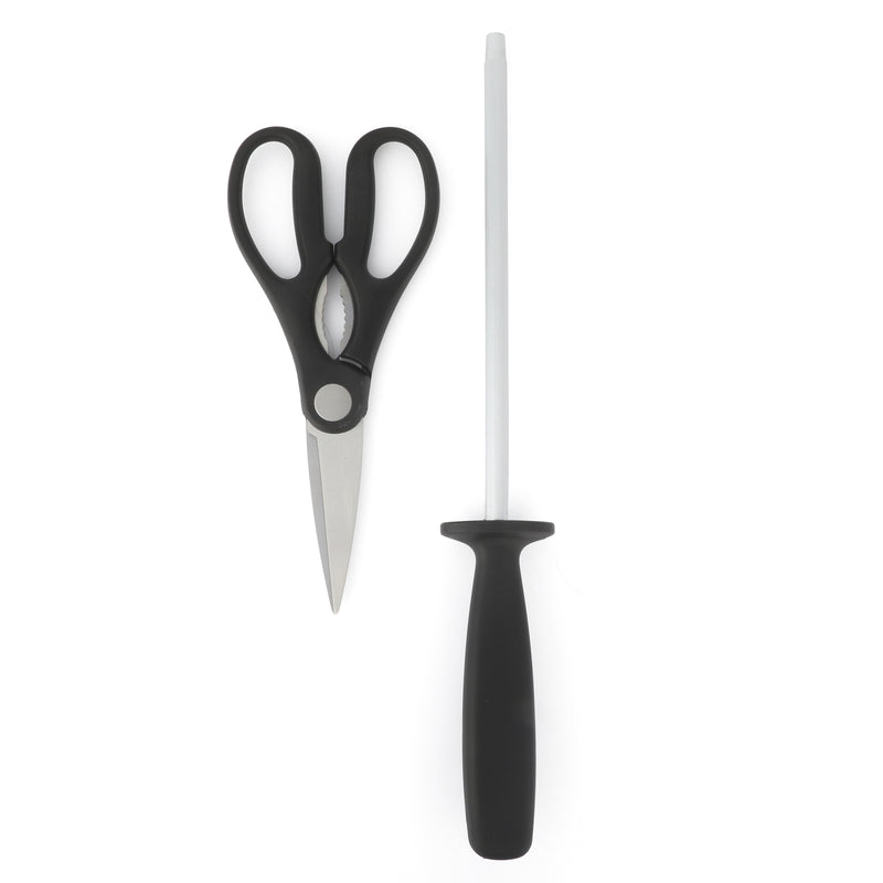 Martha Stewart Carverton 15pc Stainless Steel Cutlery Set w/ Rubberwood Block - Black - Traditional Shape - ABS Forged Handle - Gift Box