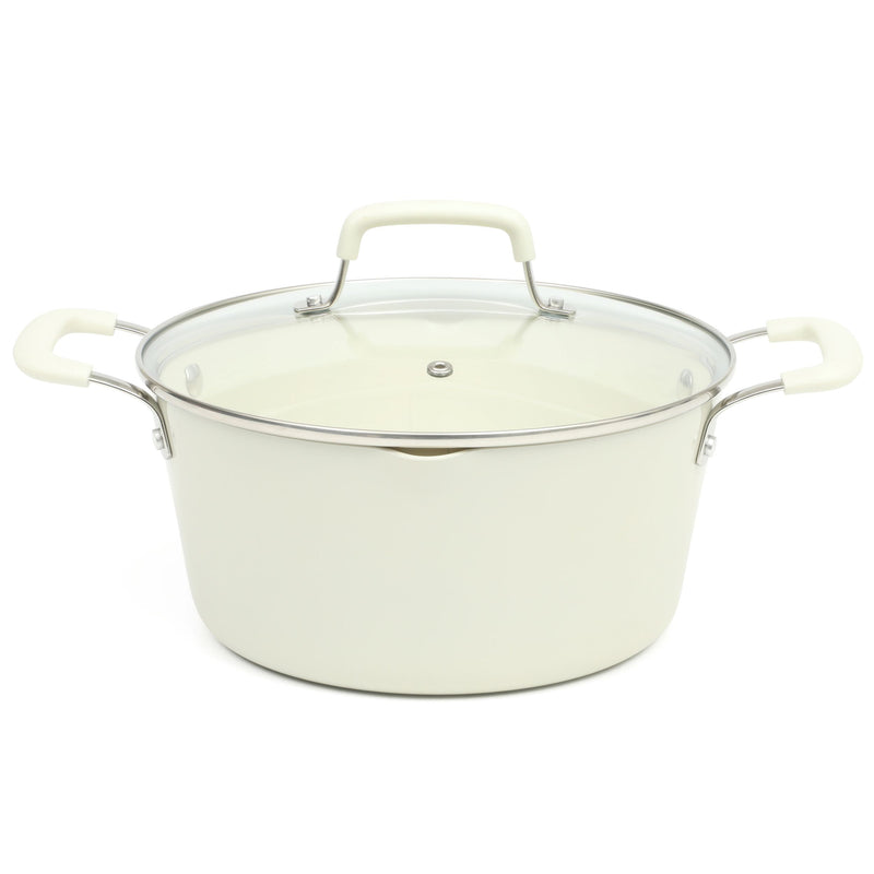 Martha Stewart Heathland 4.4qt Aluminum Dutch Oven w/ Lid - Linen - Taper Shape - Off White Ceramic Interior - Induction - Silicone Handle - T-Box