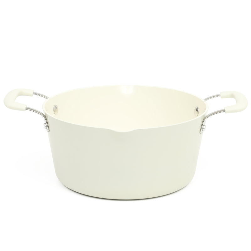 Martha Stewart Heathland 4.4qt Aluminum Dutch Oven w/ Lid - Linen - Taper Shape - Off White Ceramic Interior - Induction - Silicone Handle - T-Box