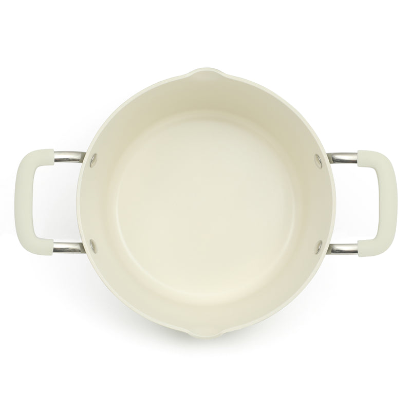 Martha Stewart Heathland 4.4qt Aluminum Dutch Oven w/ Lid - Linen - Taper Shape - Off White Ceramic Interior - Induction - Silicone Handle - T-Box
