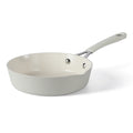 Martha Stewart 8" Heathland Aluminum Frying Pan - Linen - Taper Shape - Off White Ceramic Interior - Induction - Silicone Handle - Color Sleeve