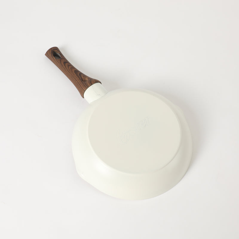 Oster Amberg Choice 8" Aluminum Frying Pan - Matte White - White Ceramic Interior - Wood Look Soft Touch Bakelite Handle - O/S - Color Label