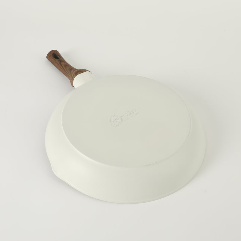 Oster Amberg Choice 12" Aluminum Frying Pan - Matte White - White Ceramic Interior - Wood Look Soft Touch Bakelite Handle - O/S - Color Label