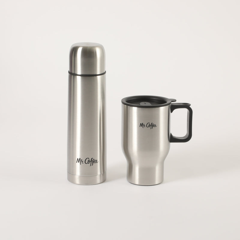 Mr. Coffee Javelin 2pc Stainless Steel 15.5oz Thermal & Stainless Steel 13.5oz Travel Mug Gift Set - Double Wall - PP - Open Window Gift Box