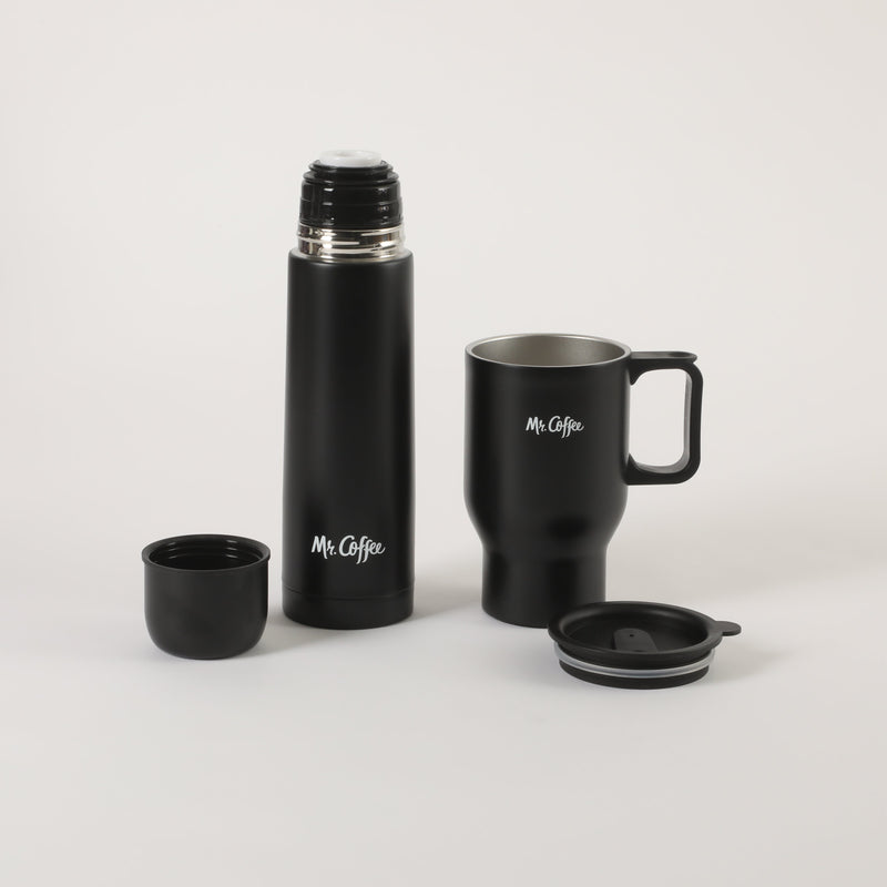 Mr. Coffee Javelin 2pc Stainless Steel 15.5oz Thermal & Stainless Steel 13.5oz Travel Mug Gift Set - Double Wall - PP - Open Window Gift Box