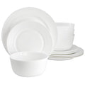Juego de vajilla Gibson Home Swanton de 12 piezas de vidrio opalino - Blanco - Repujado - Caja de regalo