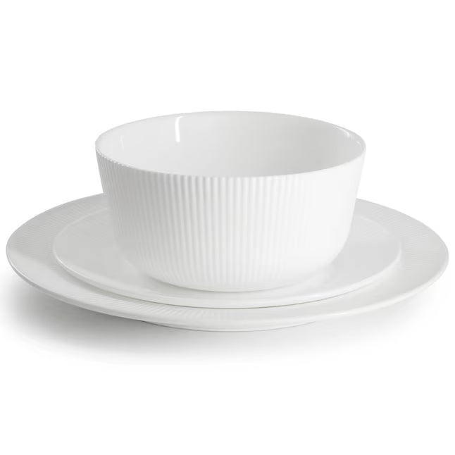 Gibson Home Swanton 12pc Opal Glass Dinnerware Set - White - Embossed - Gift Box