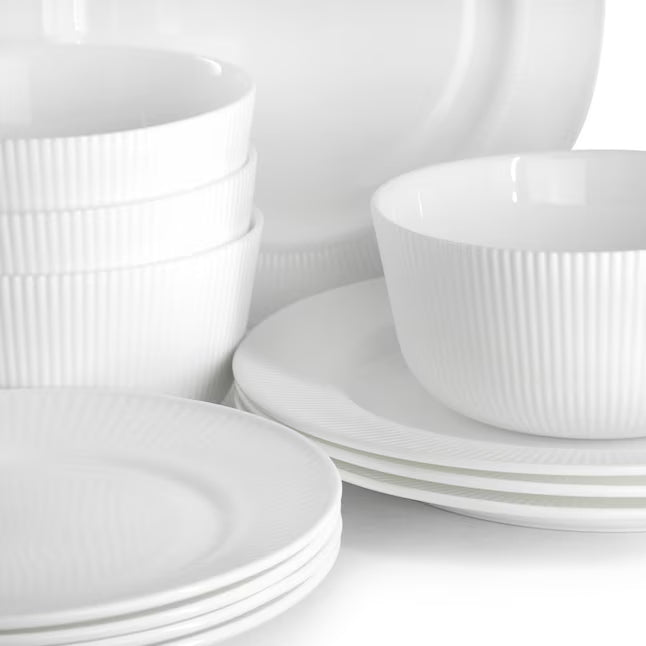 Gibson Home Swanton 12pc Opal Glass Dinnerware Set - White - Embossed - Gift Box
