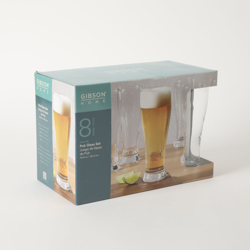 Gibson Home Callum 8pc 15.6oz Beer Pub Glass Set - Clear - Open Window Gift Box