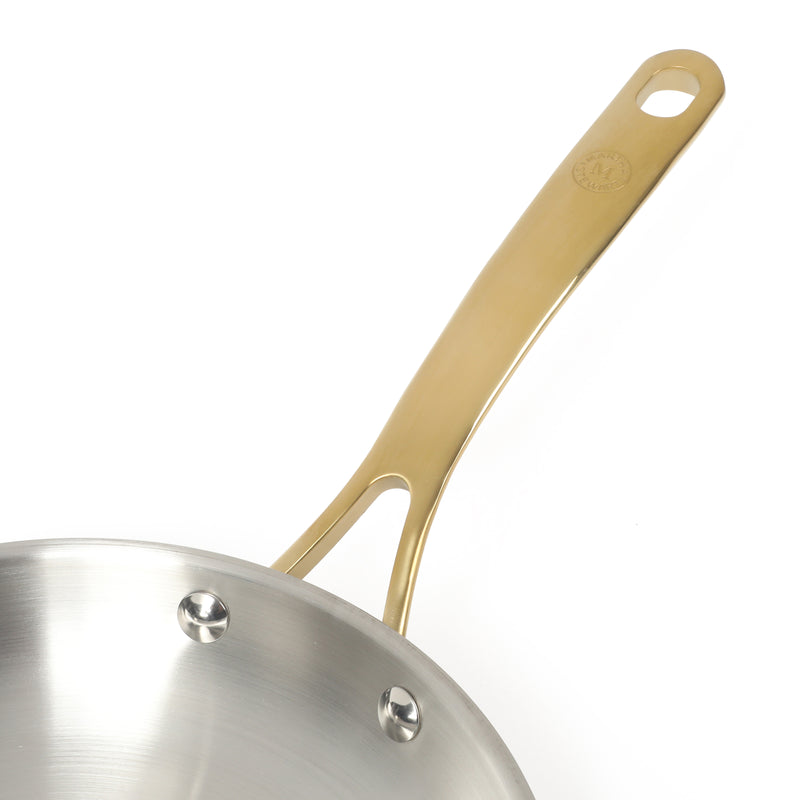 Martha Stewart Castelle 8" Stainless Steel Frying Pan - Satin Polish Interior- Gold PVD Handle - Impact Bonded Base - Color Sleeve