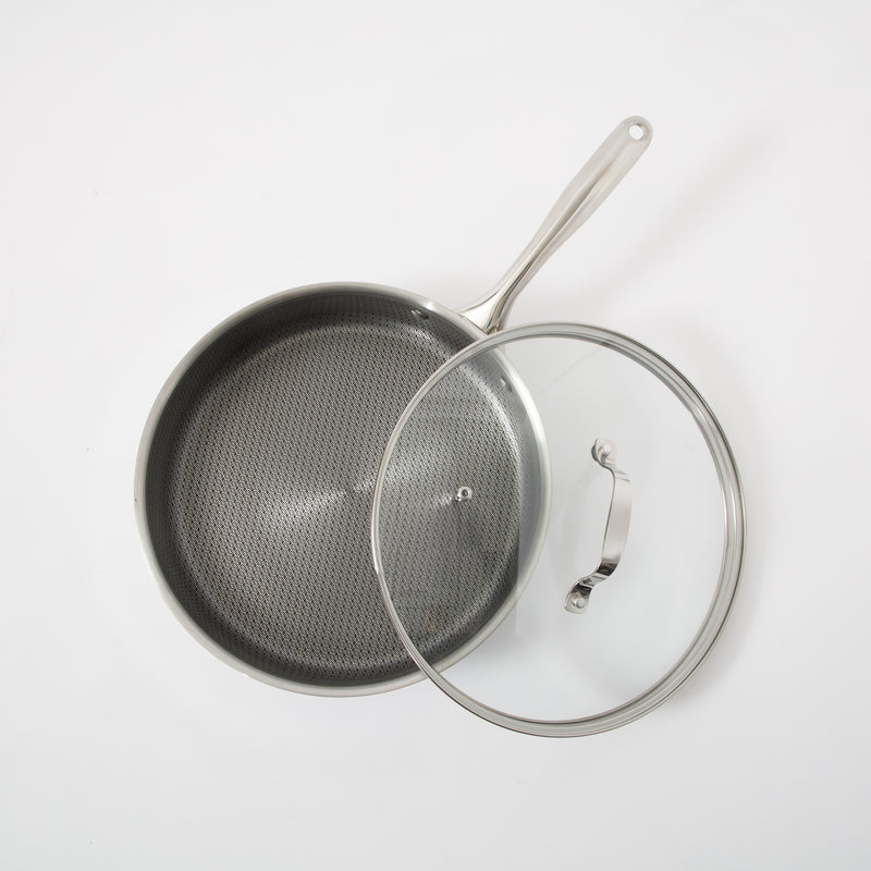 Oster Modessa 4.5qt Tri-Ply Stainless Steel Sauté Pan w/ Glass Lid - Etching Nonstick Interior - Long Handle - Color Sleeve