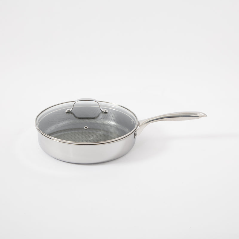 Oster Modessa 4.5qt Tri-Ply Stainless Steel Sauté Pan w/ Glass Lid - Etching Nonstick Interior - Long Handle - Color Sleeve