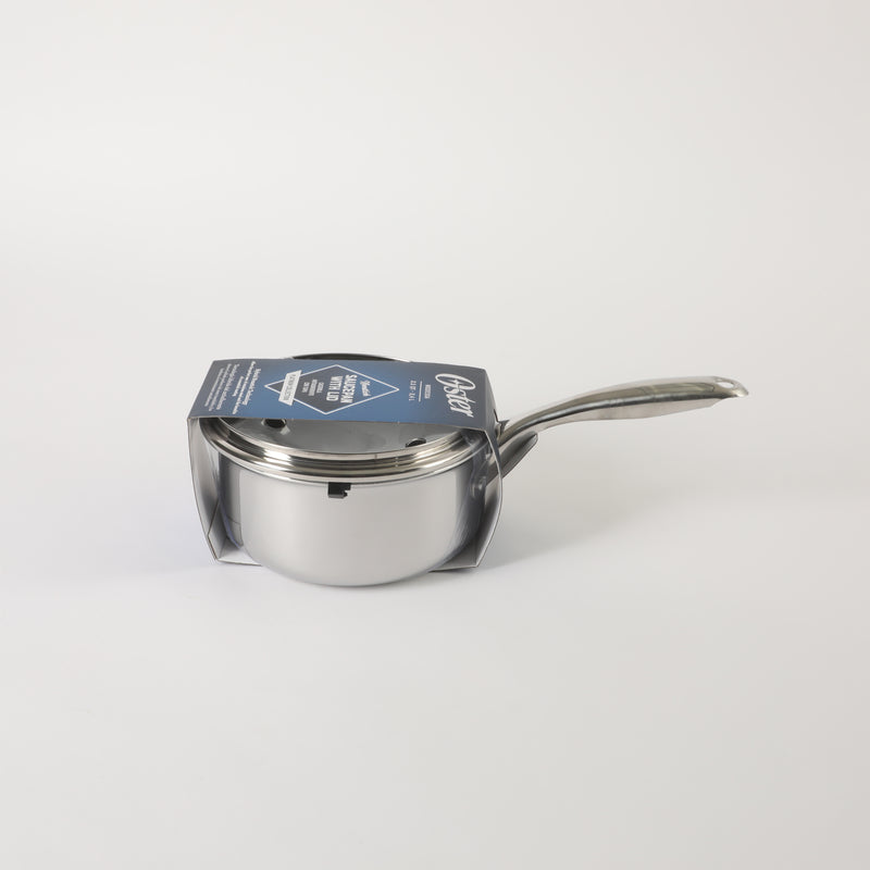 Oster Modessa 2.5qt Tri-Ply Stainless Steel Saucepan w/ Glass Lid - Etching Nonstick Interior - Long Handle - Color Sleeve