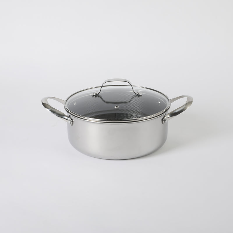 Oster Modessa 4.5qt Tri-Ply Stainless Steel Dutch Oven w/ Glass Lid - Etching Nonstick Interior - Long Handle - Color Sleeve