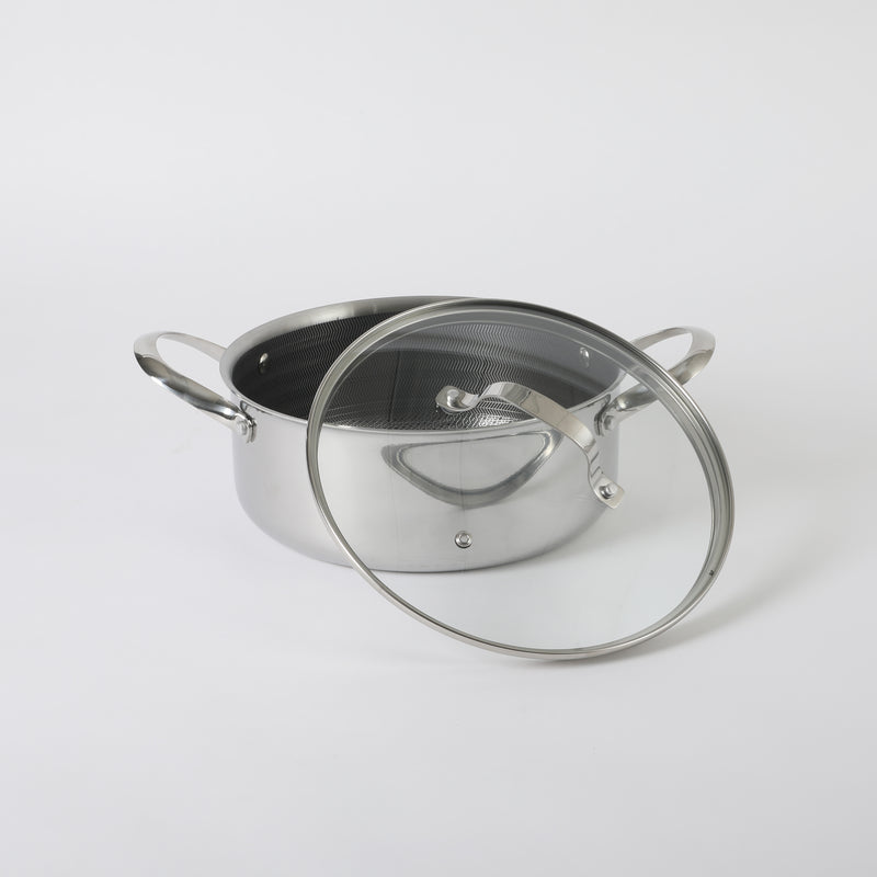 Oster Modessa 4.5qt Tri-Ply Stainless Steel Dutch Oven w/ Glass Lid - Etching Nonstick Interior - Long Handle - Color Sleeve
