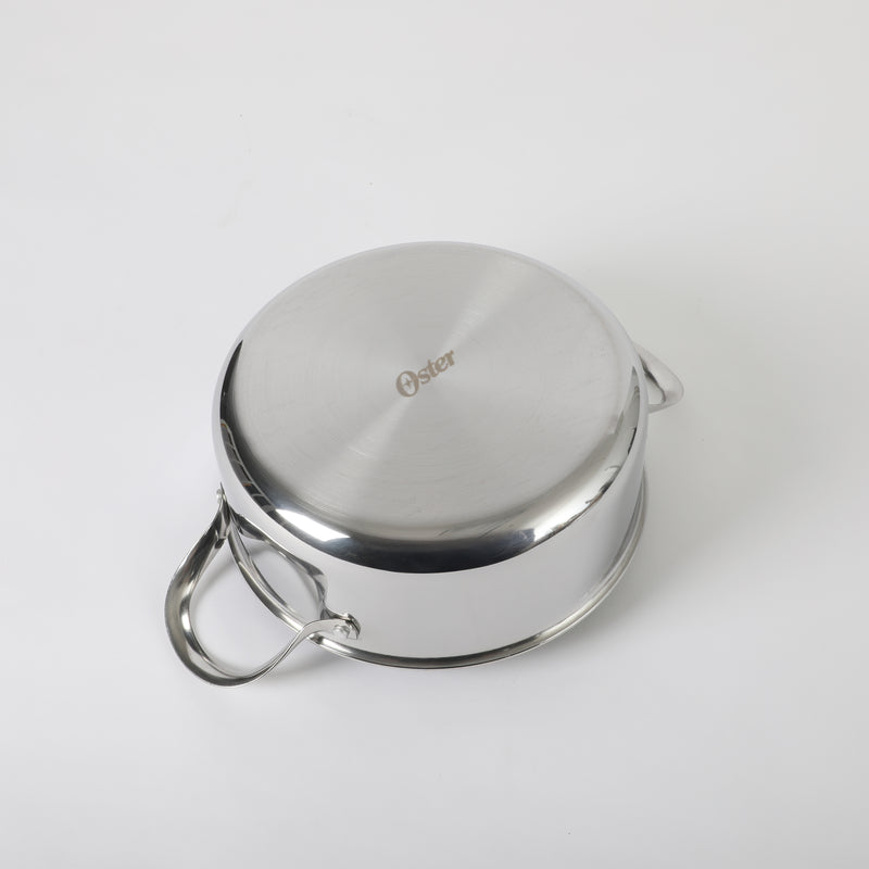 Oster Modessa 4.5qt Tri-Ply Stainless Steel Dutch Oven w/ Glass Lid - Etching Nonstick Interior - Long Handle - Color Sleeve