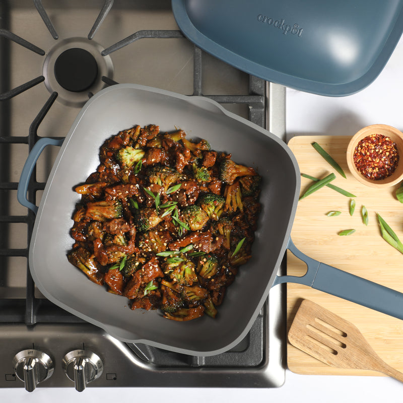 Crock-Pot Northvale 5.3qt Cast Aluminum Sauté Pan w/ Steamer & Lid - Square - Nonstick Ceramic Int - Induction - Soft Touch Handle - GBX