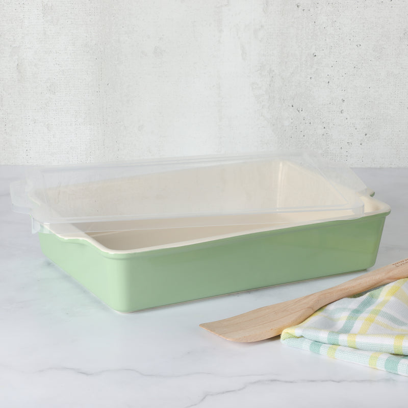 Martha Stewart Everyday Tilden 9" x 13" Baker w/ PP Lid - Two-Tone - Rectangle - Solid Color - Stoneware - Color Sleeve W/ Rm