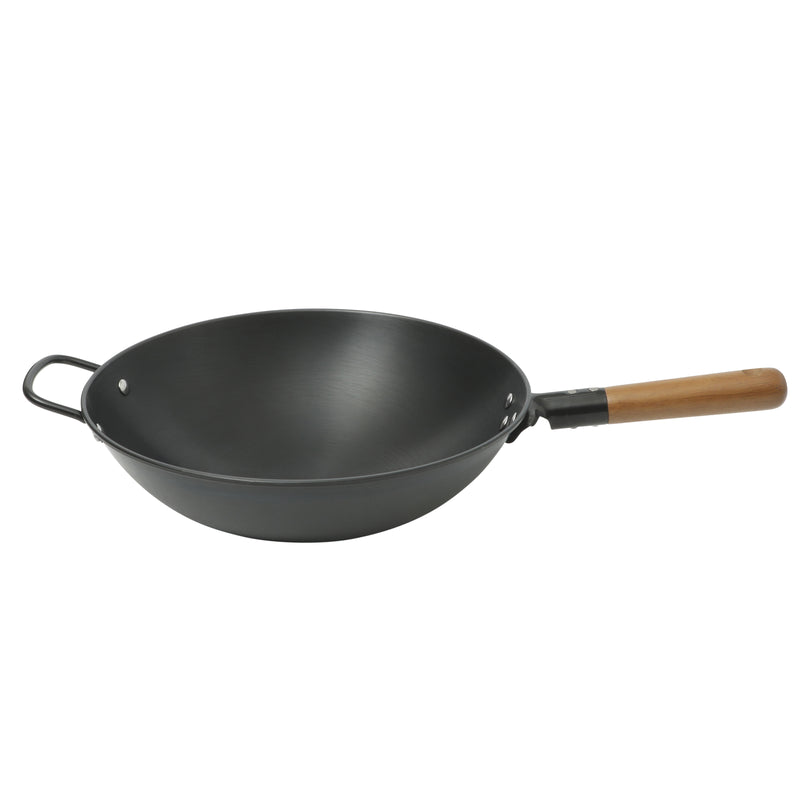 Gibson Home Welton 13.5" Carbon Steel Wok - Black - Wood Handle - Color Sleeve