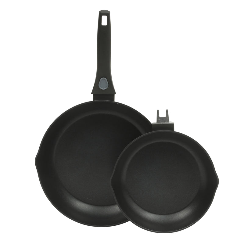 Oster Smarthandle Advance 3pc Forged Aluminum 11" & 9" FryingPan Setw/ Detachable Handle - Matte Black - Non-Stick Interior- Induction Base - Bakelite Handle - Gift Box (Open Window)