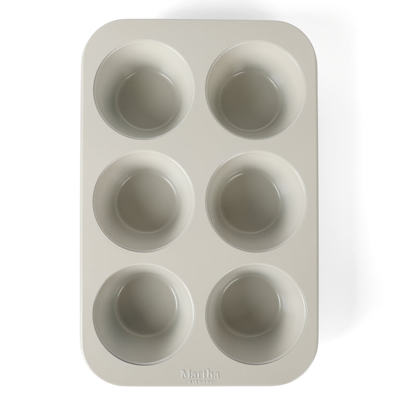 Martha Stewart Gallen 6 Cup Carbon Steel Muffin Pan - Cool Grey - Nonstick Interior - Color Label