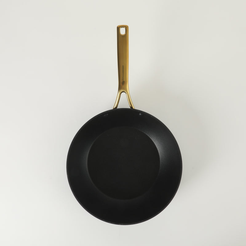 Oster Abbottsford 11" Aluminum Wok - Matte Black Stripe - Nonstick - CD Bottom - Stainless Steel Gold Handle - Color Sleeve