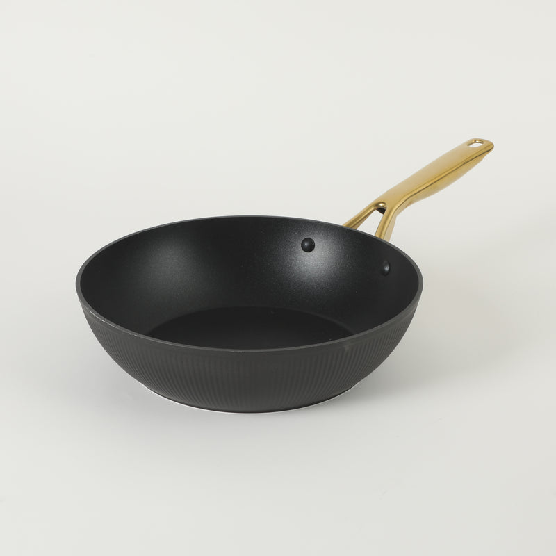Oster Abbottsford 11" Aluminum Wok - Matte Black Stripe - Nonstick - CD Bottom - Stainless Steel Gold Handle - Color Sleeve