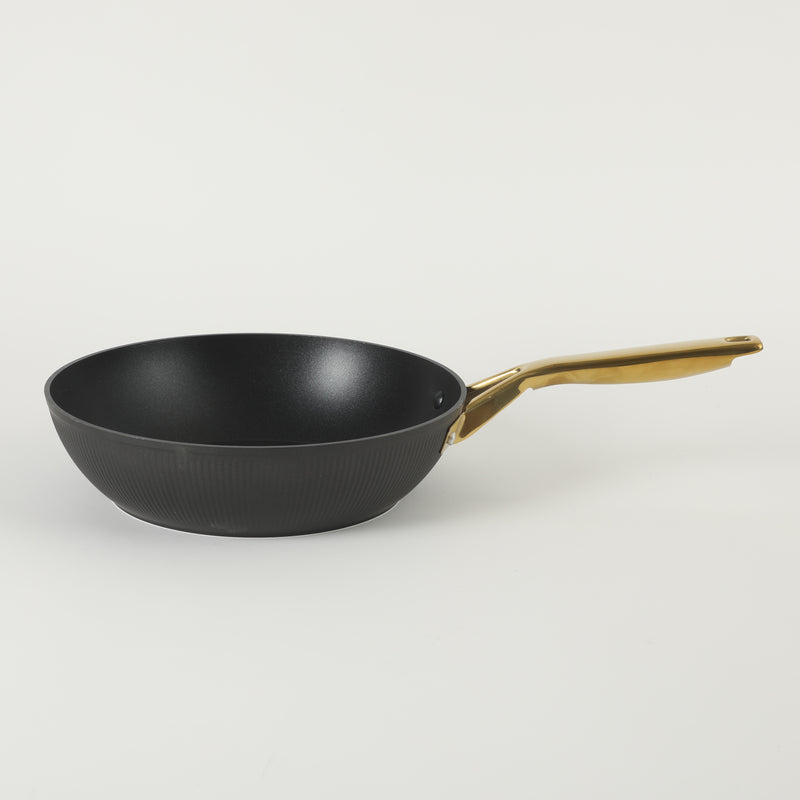 Oster Abbottsford 11" Aluminum Wok - Matte Black Stripe - Nonstick - CD Bottom - Stainless Steel Gold Handle - Color Sleeve