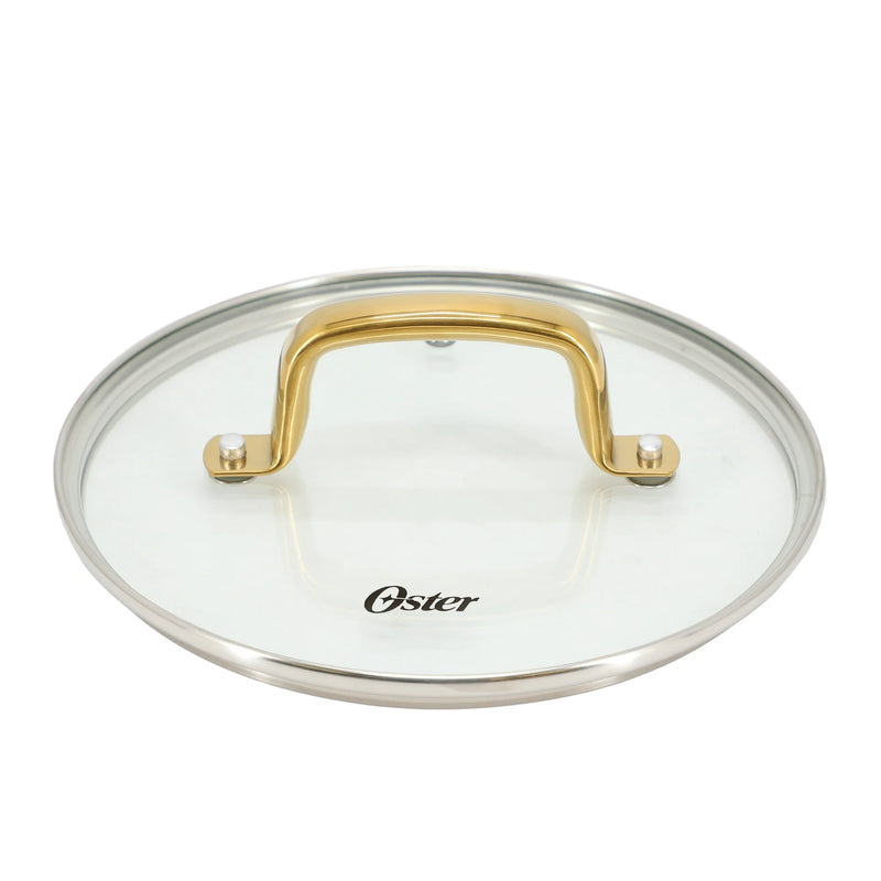 Oster Abbottsford 2.5qt Aluminum Saucepan w/ Flat Glass Lid - Matte Black Stripe - Nonstick - CD Bottom - Stainless Steel Gold Handle - Color Sleeve