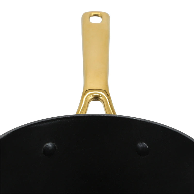 Oster Abbottsford 2.5qt Aluminum Saucepan w/ Flat Glass Lid - Matte Black Stripe - Nonstick - CD Bottom - Stainless Steel Gold Handle - Color Sleeve