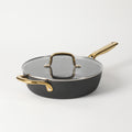 Oster Abbottsford 4qt Aluminum Sauté Pan w/ Flat Glass Lid - Matte Black Stripe - Nonstick - CD Bottom - Stainless Steel Gold Handle - Color Sleeve