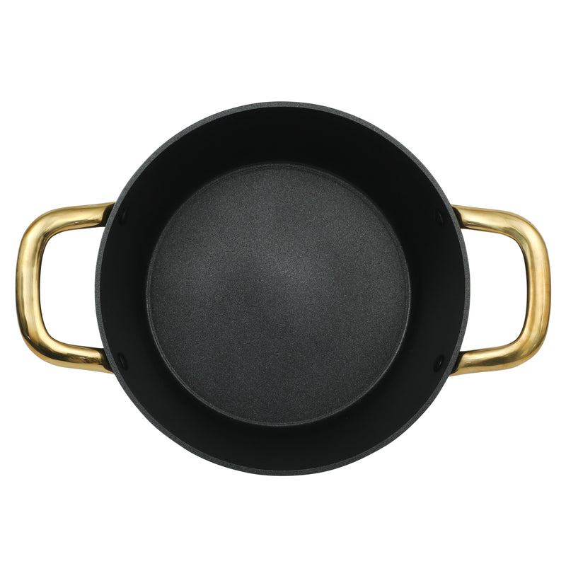 Oster Abbottsford 4.4qt Aluminum Dutch Oven w/ Flat Glass Lid - Matte Black Stripe - Nonstick - CD Bottom - SS Gold Handle - O/S - Color Sleeve