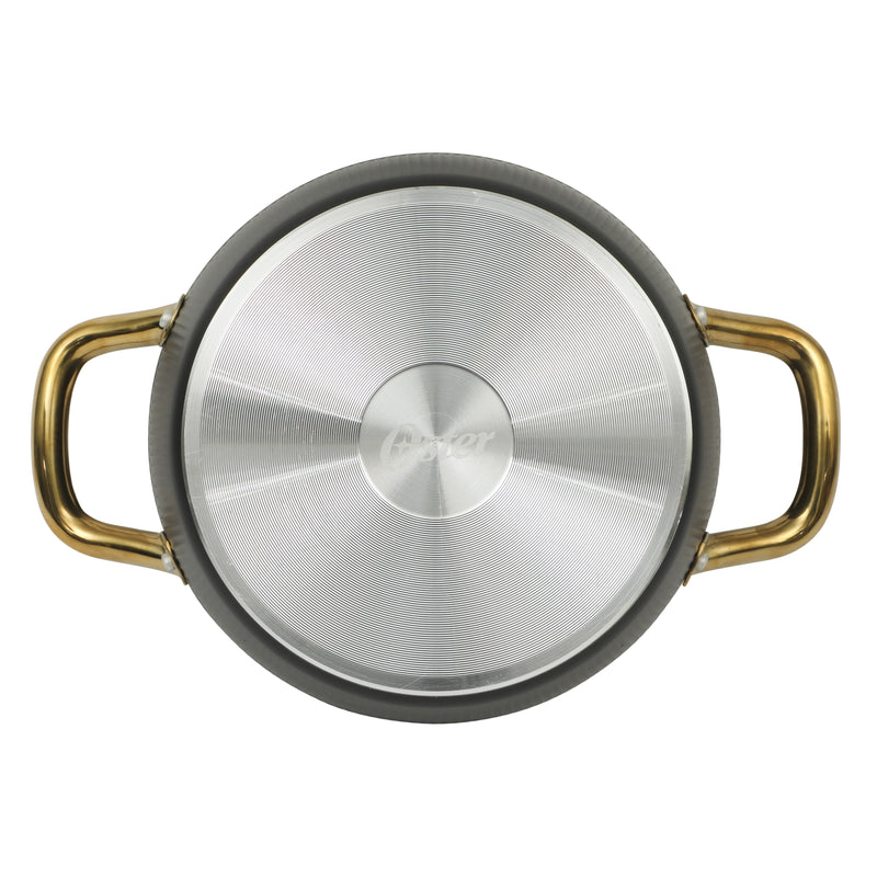 Oster Abbottsford 4.4qt Aluminum Dutch Oven w/ Flat Glass Lid - Matte Black Stripe - Nonstick - CD Bottom - SS Gold Handle - O/S - Color Sleeve