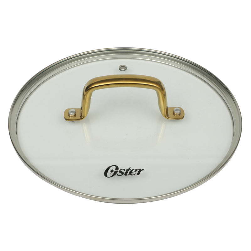 Oster Abbottsford 4.4qt Aluminum Dutch Oven w/ Flat Glass Lid - Matte Black Stripe - Nonstick - CD Bottom - SS Gold Handle - O/S - Color Sleeve