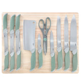 Oster Lindbergh 14pc Stainless Steel Cutlery Set w/ Rubberwood Cutting Board - TPR/PP Handle - Clam Pack