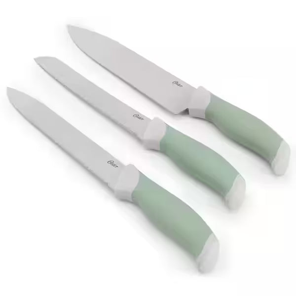 Oster Lindbergh 14pc Stainless Steel Cutlery Set w/ Rubberwood Cutting Board - TPR/PP Handle - Clam Pack