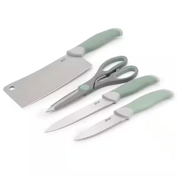 Oster Lindbergh 14pc Stainless Steel Cutlery Set w/ Rubberwood Cutting Board - TPR/PP Handle - Clam Pack