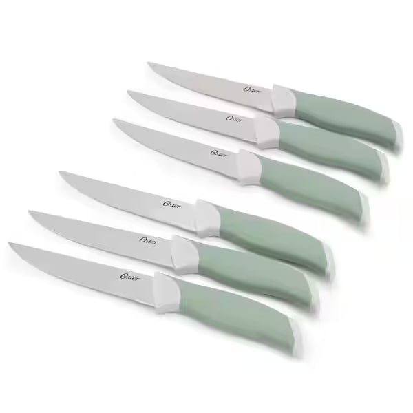 Oster Lindbergh 14pc Stainless Steel Cutlery Set w/ Rubberwood Cutting Board - TPR/PP Handle - Clam Pack