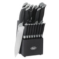 Oster Lindbergh 22pc Stainless Steel Cutlery Set w/ Black Wood Block - Grey/Black - TPR/PP Handle - Gift Box