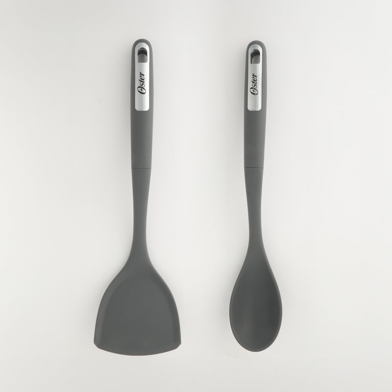 Oster Ridgecrest 2pc 14" Turner & Spoon - Grey - Silicone / Nylon - Tie Card
