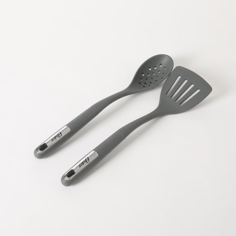 Oster Ridgecrest 2pc 14" Slotted Turner & Slotted Spoon - Grey - Silicone / Nylon - Tie Card