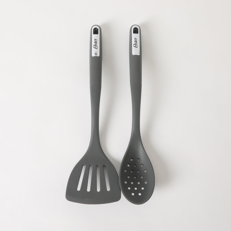 Oster Ridgecrest 2pc 14" Slotted Turner & Slotted Spoon - Grey - Silicone / Nylon - Tie Card