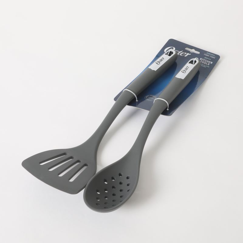 Oster Ridgecrest 2pc 14" Slotted Turner & Slotted Spoon - Grey - Silicone / Nylon - Tie Card