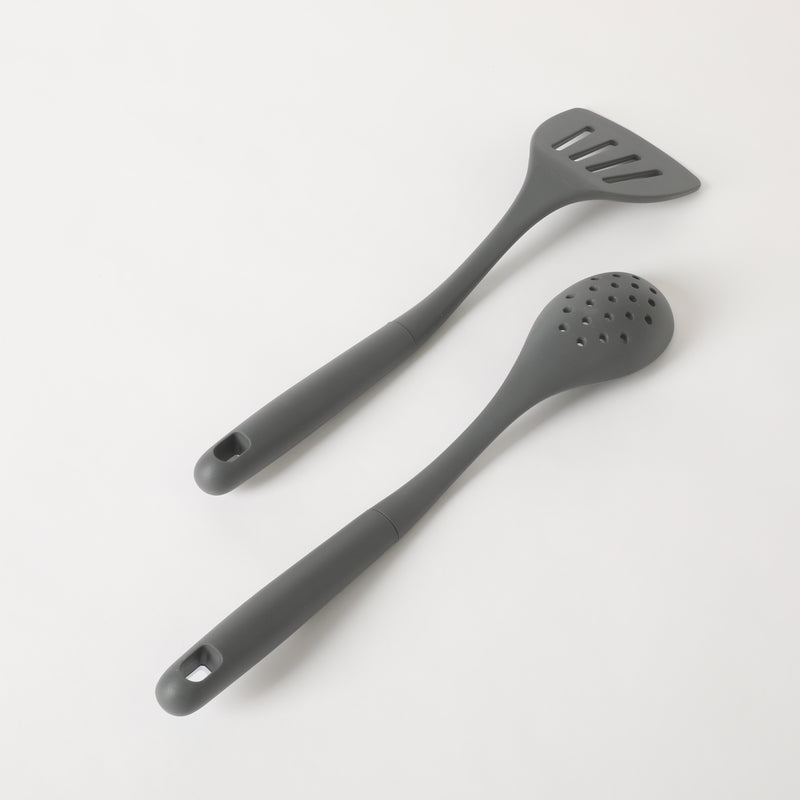Oster Ridgecrest 2pc 14" Slotted Turner & Slotted Spoon - Grey - Silicone / Nylon - Tie Card