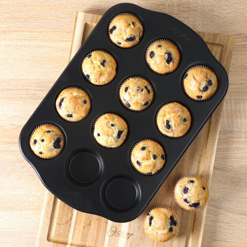 Oster Teston 12 Cup Carbon Steel Muffin Pan - Matte Black - Color Label