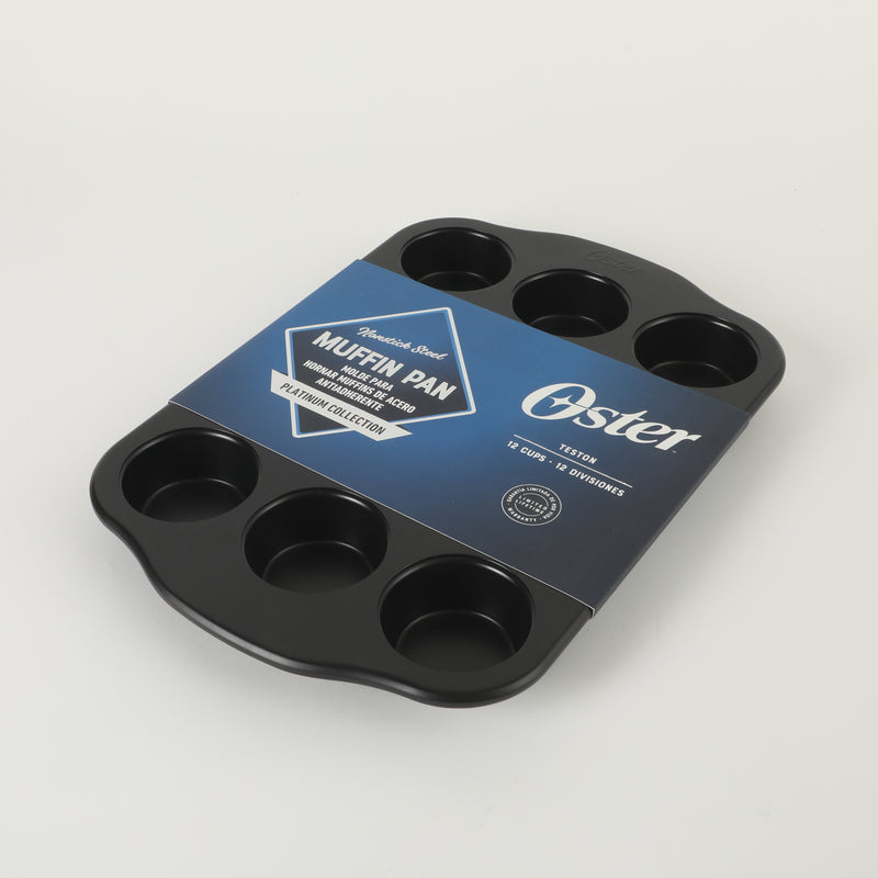 Oster Teston 12 Cup Carbon Steel Muffin Pan - Matte Black - Color Label